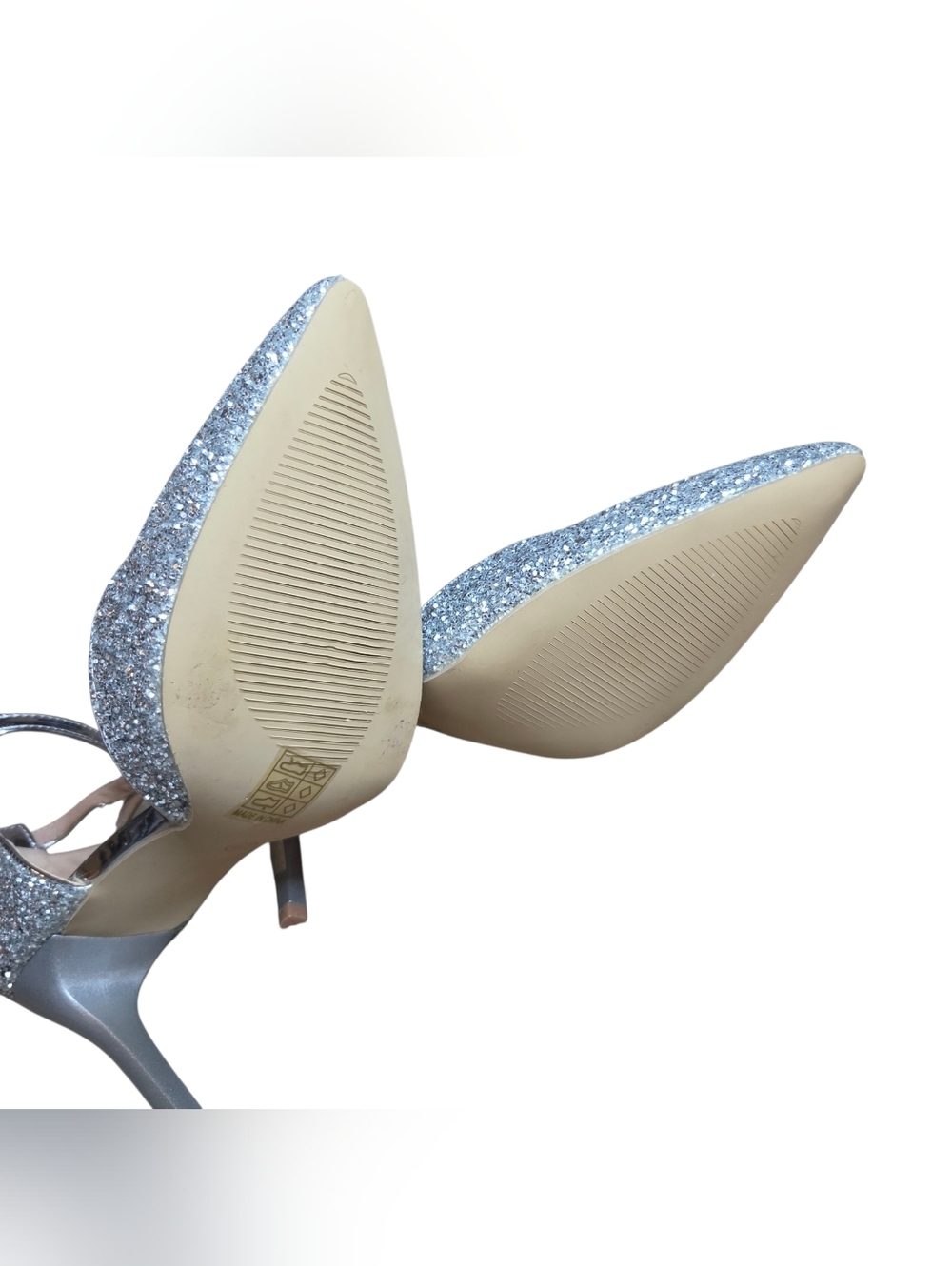 Silver Glitter Ankle-Strap Heels for Women - Picture 2 of 8
